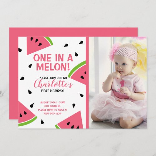 One in a Melon watermelon picture Invitation