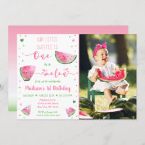 One In A Melon Watermelon Pink Green Birthday Invitation