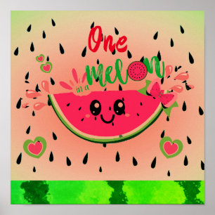 One In A Melon Watermelon Seeds Pastel Green Pink Poster