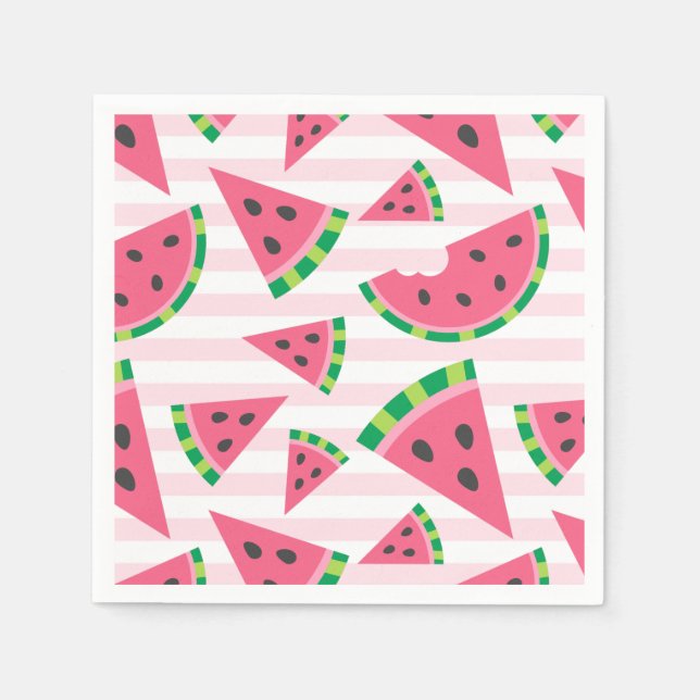 One in a Melon Watermelon Slices & Pink Stripes Napkins (Front)