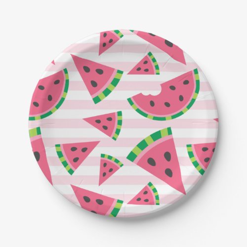 One in a Melon Watermelon Slices  Pink Stripes Paper Plates