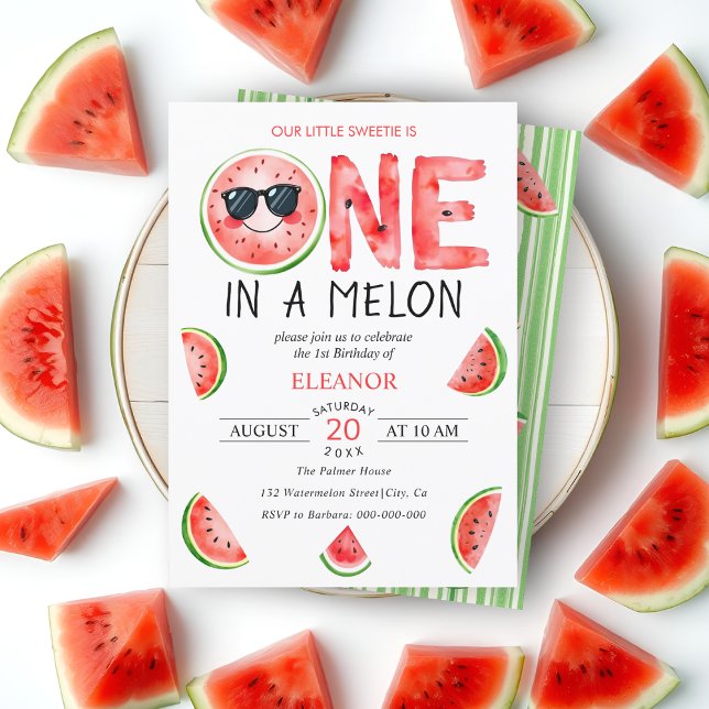 One in a melon watermelon summer 1st Birthday Invitation (Creator Uploaded)