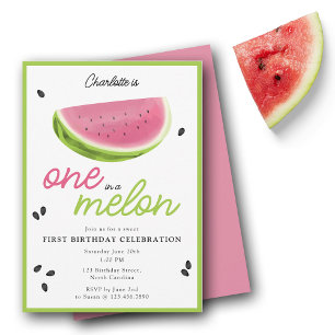 One in a Melon Watermelon Summer 1st Birthday Invitation