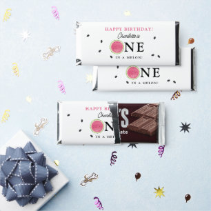 One in a Melon Watermelon Summer Birthday Banner Hershey Bar Favors