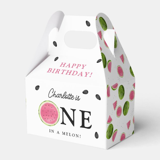 One in a Melon Watermelon Summer Birthday Favor Boxes (Front Side)