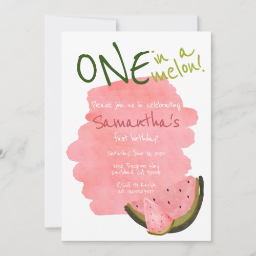 One in a Melon Watermelon Theme Watercolor Pink