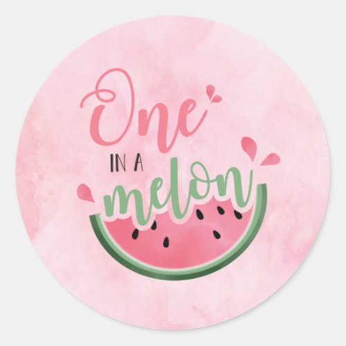 One in a Melon Watermelon watercolor 1st Birthday Classic Round Sticker