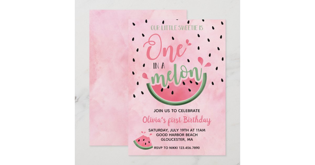 One in a Melon Watermelon watercolor 1st Birthday Invitation | Zazzle