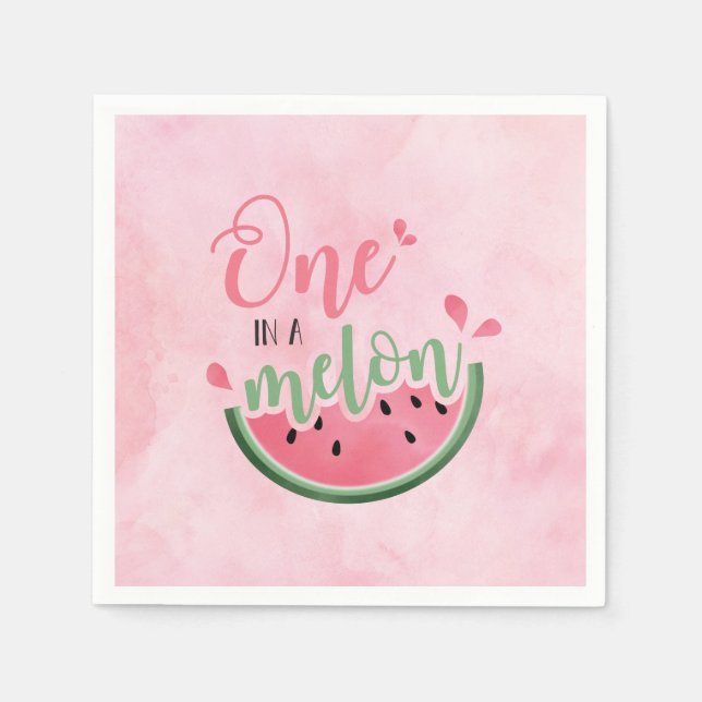 One in a Melon Watermelon watercolor 1st Birthday Napkins (Front)