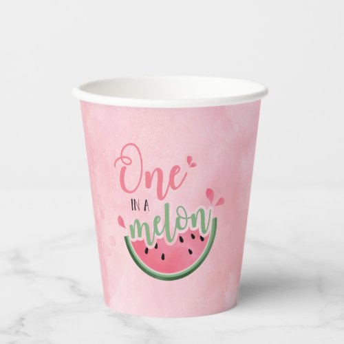 One in a Melon Watermelon watercolor 1st birthday Paper Cups