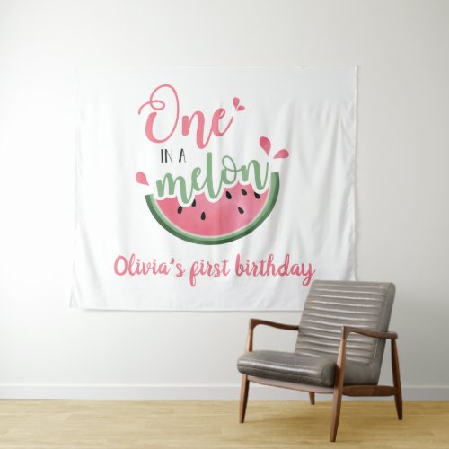 One in a Melon watermelon watercolor 1st birthday  Tapestry