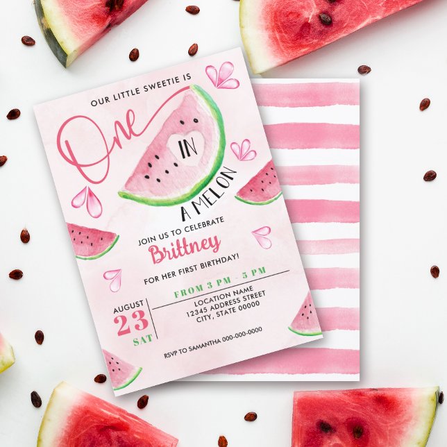 One in a Melon Watermelon Watercolor Birthday Invitation (Creator Uploaded)