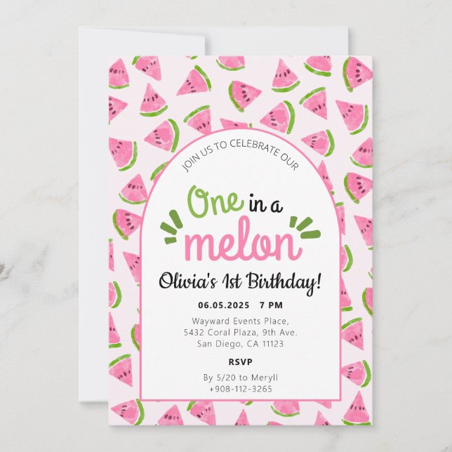 One in a Melon Watermelon Watercolor Invitation (Front)