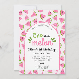 One in a Melon Watermelon Watercolor Invitation