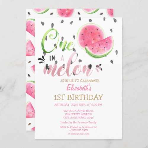 One In A Melon Watermelons 1st Birthday  Invitation