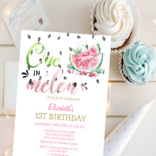 One In A Melon Watermelons Pink 1st Birthday Invitation