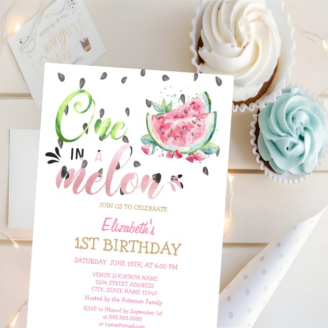 One In A Melon Watermelons Pink 1st Birthday   Invitation (Creator Uploaded)