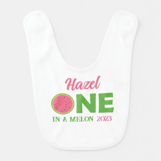One In A Melon's Watermelon 1st Birthday Baby Bib (Front)