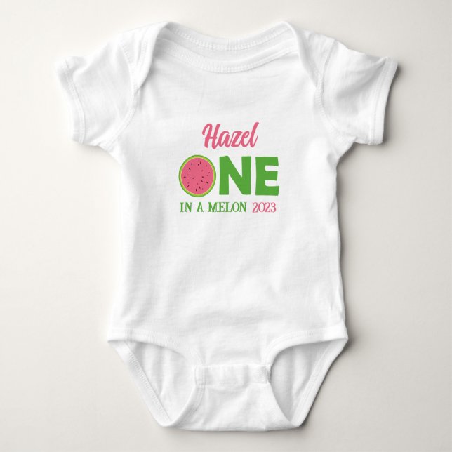 One In A Melon's Watermelon 1st Birthday Baby Bodysuit (Front)