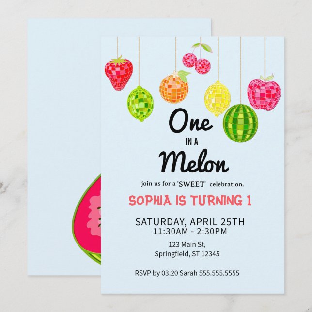 One in a Watermelon! 1st Birthday Party Invitation (Front/Back)