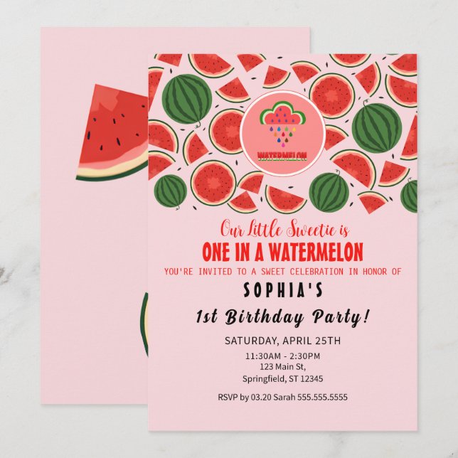 One in a Watermelon! 1st Birthday Party Invitation (Front/Back)