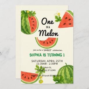 One in a Watermelon! 1st Birthday Party Invitation