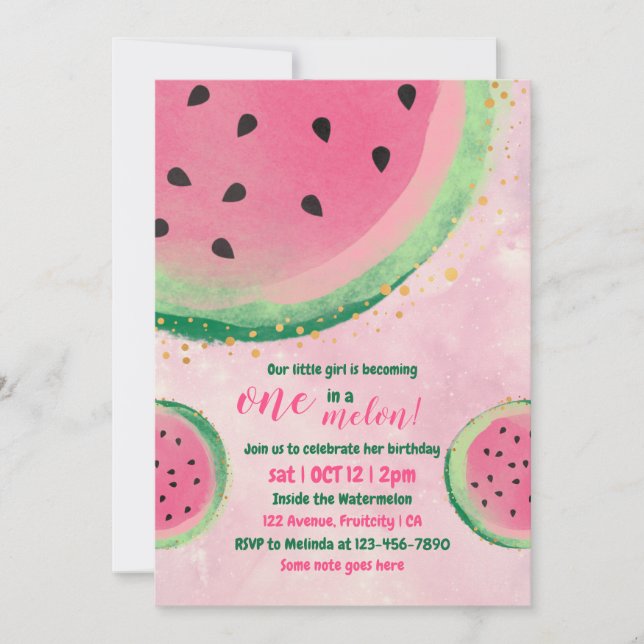 One In A Watermelon Baby Birthday Invitation (Front)