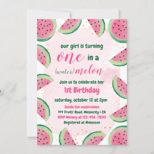 One In A Watermelon Baby Birthday Invitation