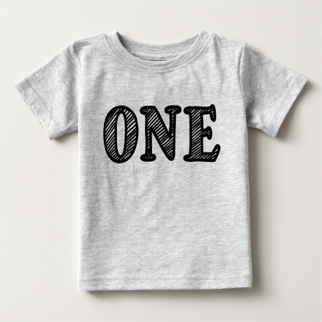 ONE in Black Marker Design 1st Birthday Baby T-Shirt (Front)