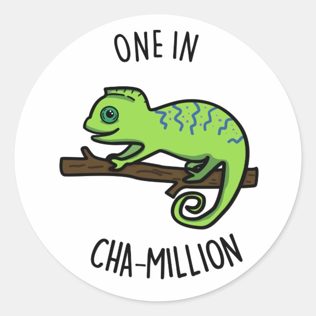 One In Cha-Million Funny Chameleon Pun  Classic Round Sticker (Front)