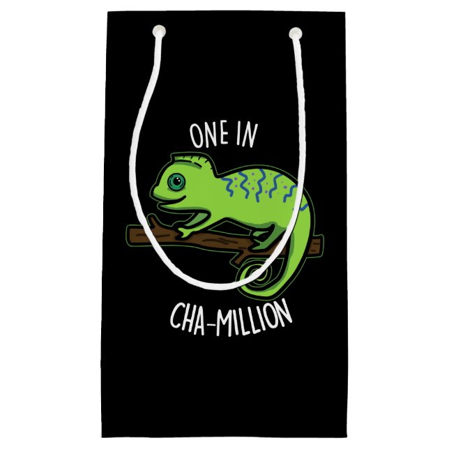 One In Cha-Million Funny Chameleon Pun Dark BG Small Gift Bag (Front)