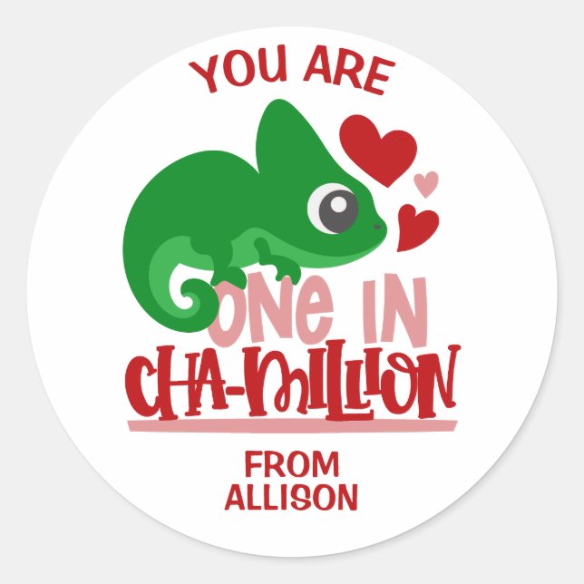 One in Chameleon Valentine's Day Classic Round Sticker (Front)