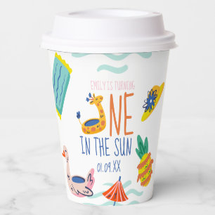 One in in the sun first birthday party pool doodle paper cups