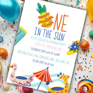 One in in the sun first birthday party pool invitation