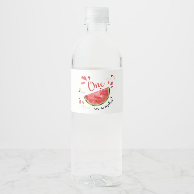 One in Melon Birthday Party Water Bottle Label (Front)