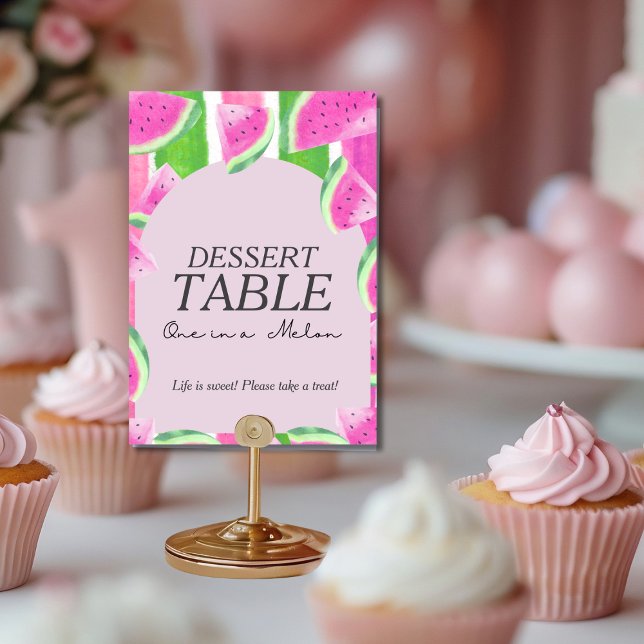 One in Melon Dessert TABLE Pink Watermelon  Sign Invitation (One in Melon Dessert TABLE Pink Watermelon Sign)