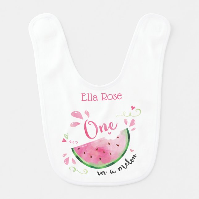 One in Melon First Birthday Party Baby Bib (Front)