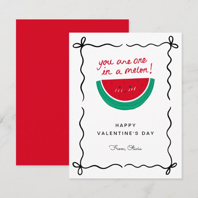 One In Melon! Funny Hand Drawn Valentine's Day Note Card (Front/Back)