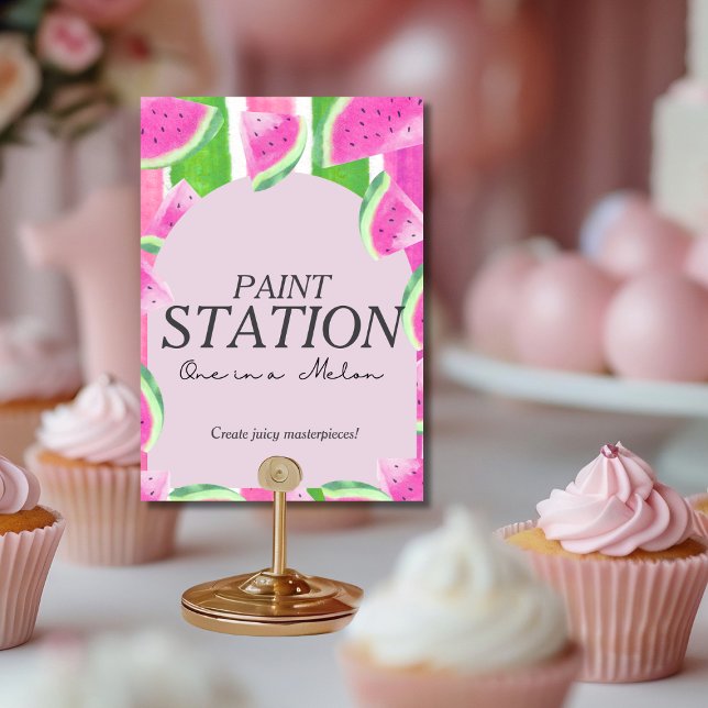 One in Melon Paint Station Pink Watermelon  Sign Invitation (One in Melon Paint Station Pink Watermelon Sign)