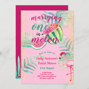 One in Melon Tropical Flamingo Watermelon Pink Grn Invitation