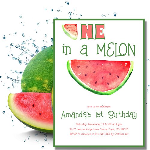 One in Melon Tutti Frutti First 1st Birthday Party Invitation