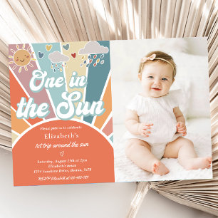 One In The Sun 1st Birthday Muted Rainbow Photo Invitation