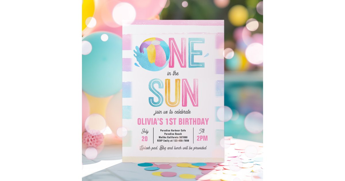 One In The Sun 1st Birthday Pool Party Invitation | Zazzle