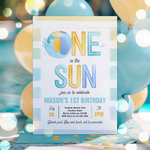 One In The Sun 1st Birthday Pool Party Invitation