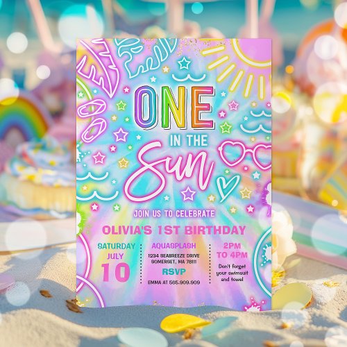 One In The Sun 1st Birthday Pool Party  Invitation