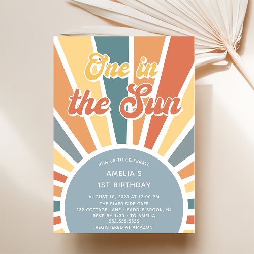 One In The Sun 1st Birthday Rainbow Party Invitation
