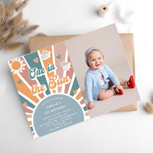 One In The Sun 1st Birthday Rainbow Party Photo Invitation