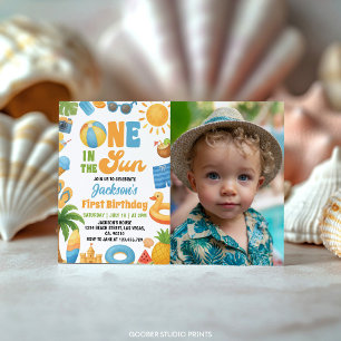 One In The Sun 1st Birthday Summer Party Photo Invitation