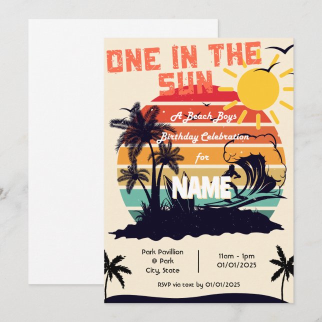 One in the Sun, a Beach Boys Birthday Invitation (Front/Back)