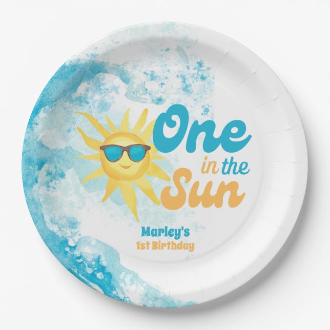 One in the Sun Baby's 1st Beach Birthday☀️ Paper Plates (Front)